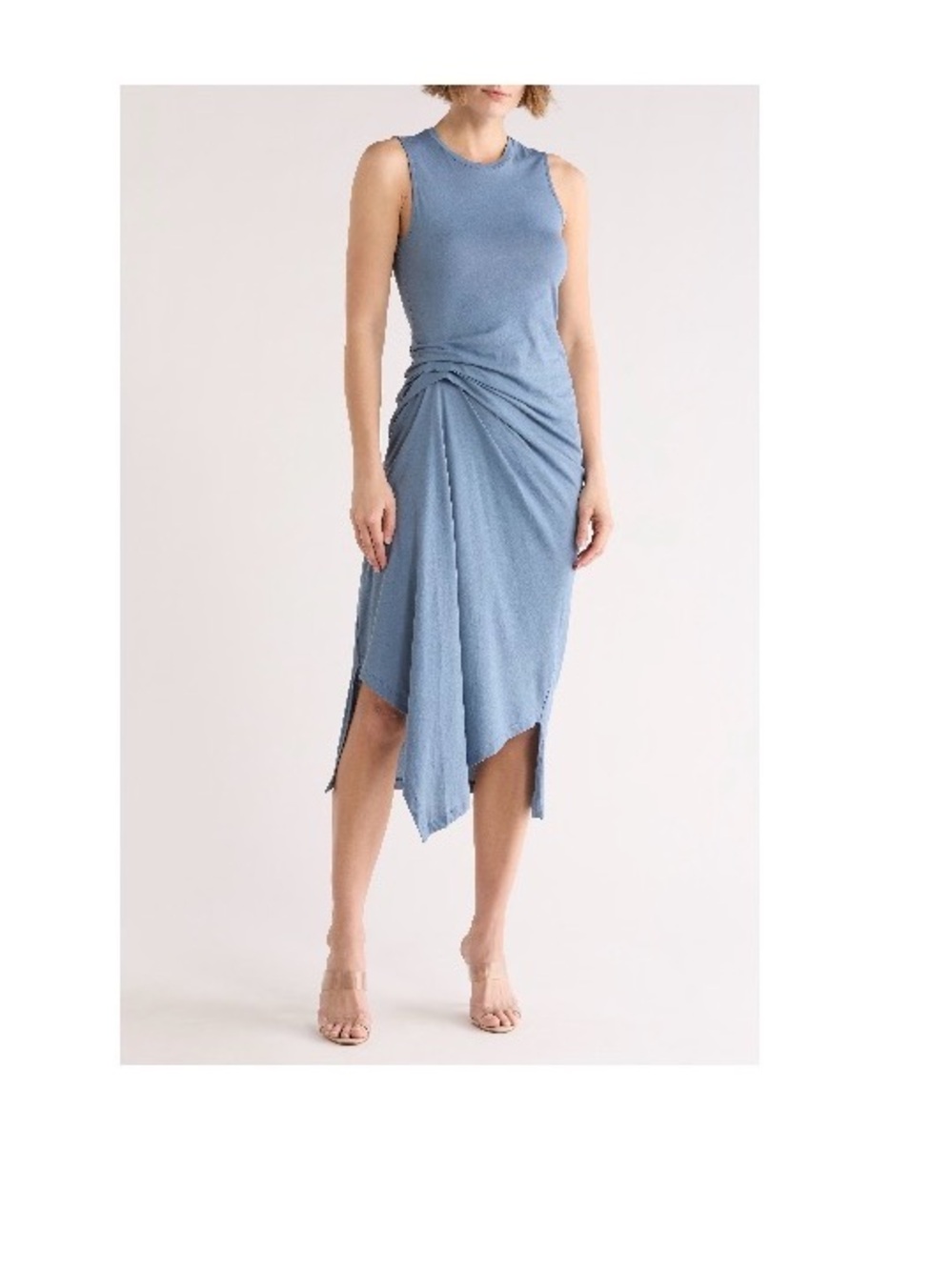 AllSaints Rivi Draped Midi Dress FLINT STONE BLUE, Size 6 US / 10 UK